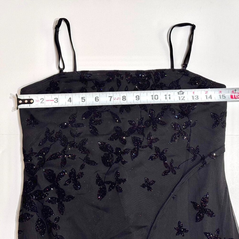 Vtg Y2K Velvet Burnout Floral Dress SzM Sparkle Sheer Stretch Whimsigoth Witchy - Picture 10 of 16